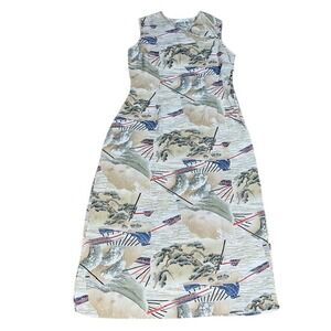 Citron Santa Monica Silk Maxi Dress Asian Landscape Print Multicolor Medium